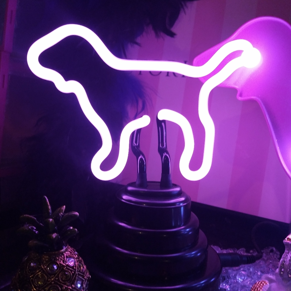 Victoria secret pink neon dog sign